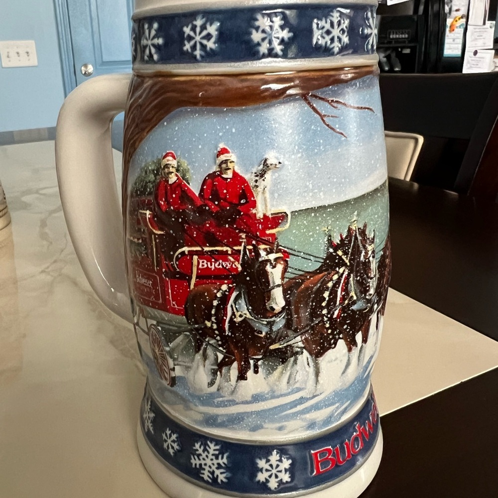 Budweiser Festive Holiday Stein with Red and Blue Accents